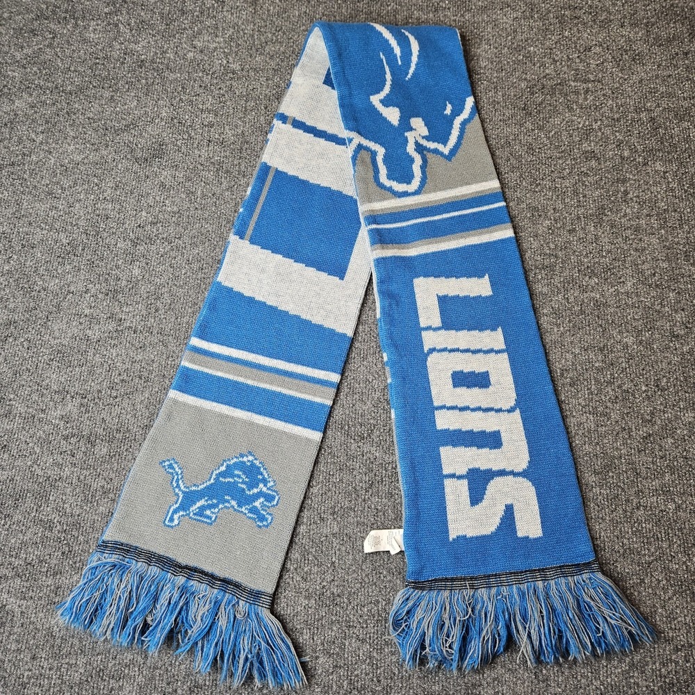 Detroit Lions Knit Scarf 61x7 Double Sided Fringe NFL